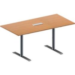 Schäfer Shop Genius Konferenztisch MODENA FLEX, 3-fach Anschluss, Rechteck, T-Fuss Rundrohr, B 1600 x T 800 x H 650-850 mm, Buche/weissalu