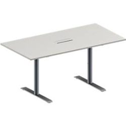 Schäfer Shop Genius Konferenztisch MODENA FLEX, 3-fach Anschluss, Rechteck, T-Fuss Rundrohr, B 1600 x T 800 x H 650-850 mm, lichtgrau/weissalu