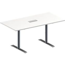 Schäfer Shop Genius Konferenztisch MODENA FLEX, 3-fach Anschluss, Rechteck, T-Fuss Rundrohr, B 1600 x T 800 x H 650-850 mm, weiss/weissalu