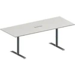 Schäfer Shop Genius Konferenztisch MODENA FLEX, 3-fach Anschluss, Rechteck, T-Fuss Rundrohr, B 2000 x T 800 x H 650-850 mm, lichtgrau/weissalu
