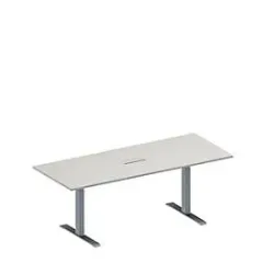Schäfer Shop Genius Konferenztisch MODENA FLEX, 3-fach Anschluss, Rechteck, T-Fuss Rechteckrohr, B 2000 x T 800 x H 650-850 mm, lichtgrau/weissalu