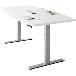 Schäfer Shop Genius Konferenztisch MODENA FLEX, 6-fach Anschluss, elektrisch höhenverstellbar, Boot, B 2000 mm, weiss/weissalu
