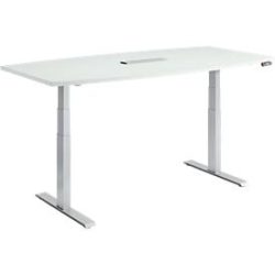 Schäfer Shop Genius Konferenztisch MODENA FLEX, 6-fach Anschluss, elektrisch höhenverstellbar, Boot, B 2000 mm, lichtgrau/weissalu