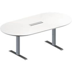 Schäfer Shop Genius Konferenztisch MODENA FLEX, 6-fach Anschluss, Oval, T-Fuss Rechteckrohr, B 2000 x T 1000 x H 650-850 mm, weiss/weissalu