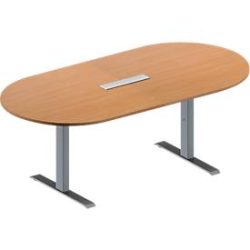 Schäfer Shop Genius Konferenztisch MODENA FLEX, 6-fach Anschluss, Oval, T-Fuss Rechteckrohr, B 2000 x T 1000 x H 650-850 mm, Buche/weissalu