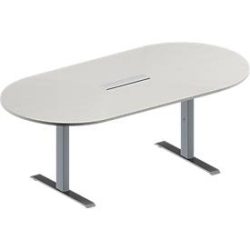 Schäfer Shop Genius Konferenztisch MODENA FLEX, 6-fach Anschluss, Oval, T-Fuss Rechteckrohr, B 2000 x T 1000 x H 650-850 mm, lichtgrau/weissalu
