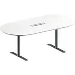 Schäfer Shop Genius Konferenztisch MODENA FLEX, 6-fach Anschluss, Oval, T-Fuss Rundrohr, B 2000 x T 1000 x H 650-850 mm, weiss/weissalu