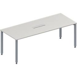 Schäfer Shop Genius Konferenztisch MODENA FLEX, 6-fach Anschluss, Rechteck, 4-Fuss Quadratrohr, B 2000 x T 800 x H 720-840 mm, lichtgrau/weissalu