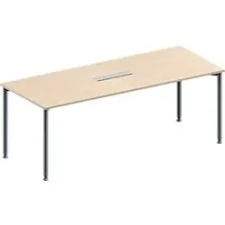 Schäfer Shop Genius Konferenztisch MODENA FLEX, 6-fach Anschluss, Rechteck, 4-Fuss Rundrohr, B 2000 x T 800 x H 720-840 mm, Ahorn/weissalu