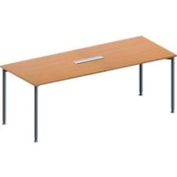 Schäfer Shop Genius Konferenztisch MODENA FLEX, 6-fach Anschluss, Rechteck, 4-Fuss Rundrohr, B 2000 x T 800 x H 720-840 mm, Buche/weissalu