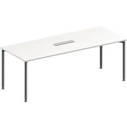Schäfer Shop Genius Konferenztisch MODENA FLEX, 6-fach Anschluss, Rechteck, 4-Fuss Rundrohr, B 2000 x T 800 x H 720-840 mm, weiss/weissalu