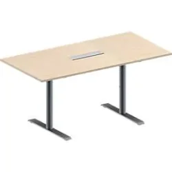 Schäfer Shop Genius Konferenztisch MODENA FLEX, 6-fach Anschluss, Rechteck, T-Fuss Rundrohr, B 1600 x T 800 x H 650-850 mm, Ahorn/weissalu