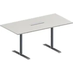 Schäfer Shop Genius Konferenztisch MODENA FLEX, 6-fach Anschluss, Rechteck, T-Fuss Rundrohr, B 1600 x T 800 x H 650-850 mm, lichtgrau/weissalu