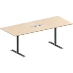 Schäfer Shop Genius Konferenztisch MODENA FLEX, 6-fach Anschluss, Rechteck, T-Fuss Rundrohr, B 2000 x T 800 x H 650-850 mm, Ahorn/weissalu