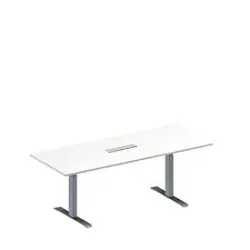Schäfer Shop Genius Konferenztisch MODENA FLEX, 6-fach Anschluss, Rechteck, T-Fuss Rechteckrohr, B 2000 x T 800 x H 650-850 mm, weiss/weissalu