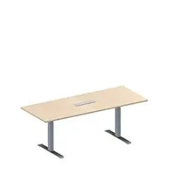 Schäfer Shop Genius Konferenztisch MODENA FLEX, 6-fach Anschluss, Rechteck, T-Fuss Rechteckrohr, B 2000 x T 800 x H 650-850 mm, Ahorn/weissalu