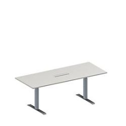Schäfer Shop Genius Konferenztisch MODENA FLEX, 6-fach Anschluss, Rechteck, T-Fuss Rechteckrohr, B 2000 x T 800 x H 650-850 mm, lichtgrau/weissalu