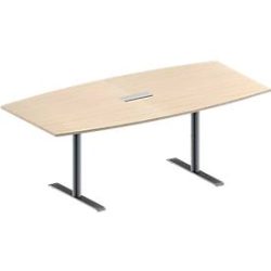 Schäfer Shop Genius Konferenztisch MODENA FLEX, mit Tischanschlussfeld, Boot, T-Fuss Rundrohr, B 2000 x H 650-850 mm, Ahorn/weissaluminium RAL 9006