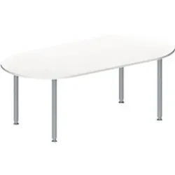 Schäfer Shop Genius Konferenztisch MODENA FLEX, Oval, 4-Fuss Rundrohr, B 2000 x T 1000 x H 720-840 mm, weiss/weissaluminium RAL 9006