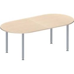 Schäfer Shop Genius Konferenztisch MODENA FLEX, Oval, 4-Fuss Rundrohr, B 2000 x T 1000 x H 720-840 mm, Ahorn/weissaluminium RAL 9006