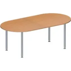 Schäfer Shop Genius Konferenztisch MODENA FLEX, Oval, 4-Fuss Rundrohr, B 2000 x T 1000 x H 720-840 mm, Buche/weissaluminium RAL 9006