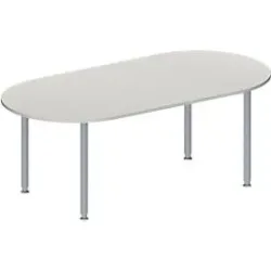 Schäfer Shop Genius Konferenztisch MODENA FLEX, Oval, 4-Fuss Rundrohr, B 2000 x T 1000 x H 720-840 mm, lichtgrau/weissaluminium RAL 9006