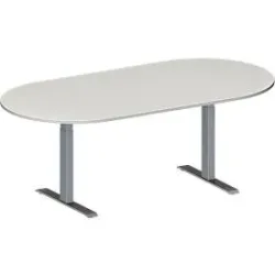 Schäfer Shop Genius Konferenztisch MODENA FLEX, Oval, T-Fuss Rechteckrohr, B 2000 x T 1000 x H 650-850 mm, lichtgrau/weissaluminium RAL 9006