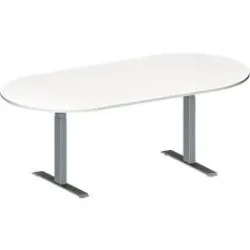 Schäfer Shop Genius Konferenztisch MODENA FLEX, Oval, T-Fuss Rechteckrohr, B 2000 x T 1000 x H 650-850 mm, weiss/weissaluminium RAL 9006