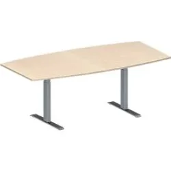 Schäfer Shop Genius Konferenztisch MODENA FLEX, Boot, T-Fuss Rechteckrohr, B 2000 x H 650-850 mm, Ahorn/weissaluminium RAL 9006