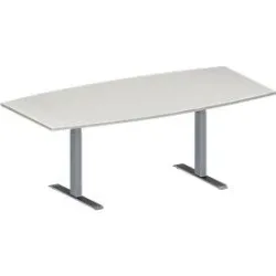 Schäfer Shop Genius Konferenztisch MODENA FLEX, Boot, T-Fuss Rechteckrohr, B 2000 x H 650-850 mm, lichtgrau/weissaluminium RAL 9006