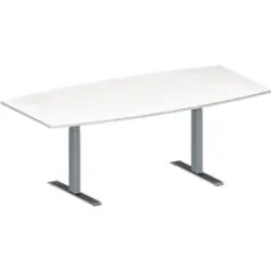 Schäfer Shop Genius Konferenztisch MODENA FLEX, Boot, T-Fuss Rechteckrohr, B 2000 x H 650-850 mm, weiss/weissaluminium RAL 9006