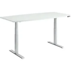 Schäfer Shop Genius Konferenztisch MODENA FLEX, elektrisch höhenverstellbar, Boot, T-Fuss, B 2000 x H 645-1290 mm, lichtgrau/weissalu