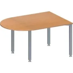 Schäfer Shop Genius Konferenztisch MODENA FLEX, Halbkreis, 4-Fuss Quadratrohr, B 1400 x T 1000 x H 720-840 mm, Buche/weissaluminium RAL 9006