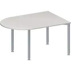 Schäfer Shop Genius Konferenztisch MODENA FLEX, Halbkreis, 4-Fuss Rundrohr, B 1400 x T 1000 x H 720-840 mm, lichtgrau/weissaluminium RAL 9006