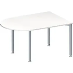 Schäfer Shop Genius Konferenztisch MODENA FLEX, Halbkreis, 4-Fuss Rundrohr, B 1400 x T 1000 x H 720-840 mm, weiss/weissaluminium RAL 9006