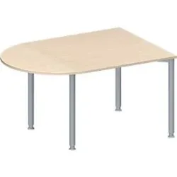 Schäfer Shop Genius Konferenztisch MODENA FLEX, Halbkreis, 4-Fuss Rundrohr, B 1400 x T 1000 x H 720-8740 mm, Ahorn/weissaluminium RAL 9006