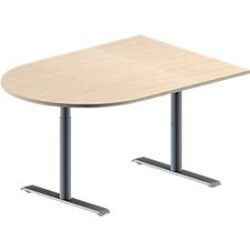 Schäfer Shop Genius Konferenztisch MODENA FLEX, Halbkreis, T-Fuss Rundrohr, B 1400 x T 1000 x H 650-850 mm, Ahorn/weissaluminium RAL 9006
