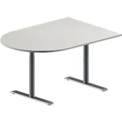 Schäfer Shop Genius Konferenztisch MODENA FLEX, Halbkreis, T-Fuss Rundrohr, B 1400 x T 1000 x H 650-850 mm, lichtgrau/weissaluminium RAL 9006