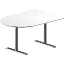 Schäfer Shop Genius Konferenztisch MODENA FLEX, Halbkreis, T-Fuss Rundrohr, B 1400 x T 1000 x H 650-850 mm, weiss/weissaluminium RAL 9006