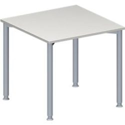 Schäfer Shop Genius Konferenztisch MODENA FLEX, Quadrat, 4-Fuss Rundrohr, B 800 x T 800 x H 720-840 mm, lichtgrau/weissaluminium RAL 9006