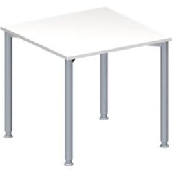 Schäfer Shop Genius Konferenztisch MODENA FLEX, Quadrat, 4-Fuss Rundrohr, B 800 x T 800 x H 720-840 mm, weiss/weissaluminium RAL 9006