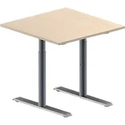 Schäfer Shop Genius Konferenztisch MODENA FLEX, Quadrat, T-Fuss Rundrohr, B 800 x T 800 x H 650-850 mm, Ahorn/weissaluminium RAL 9006