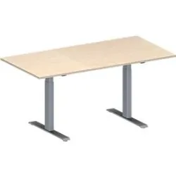 Schäfer Shop Genius Konferenztisch MODENA FLEX, Rechteck, T-Fuss Rechteckrohr, B 1600 x T 800 x H 650-850 mm, Ahorn/weissaluminium RAL 9006