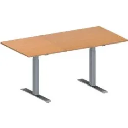 Schäfer Shop Genius Konferenztisch MODENA FLEX, Rechteck, T-Fuss Rechteckrohr, B 1600 x T 800 x H 650-850 mm, Buche/weissaluminium RAL 9006