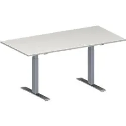 Schäfer Shop Genius Konferenztisch MODENA FLEX, Rechteck, T-Fuss Rechteckrohr, B 1600 x T 800 x H 650-850 mm, lichtgrau/weissaluminium RAL 9006