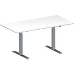 Schäfer Shop Genius Konferenztisch MODENA FLEX, Rechteck, T-Fuss Rechteckrohr, B 1600 x T 800 x H 650-850 mm, weiss/weissaluminium RAL 9006