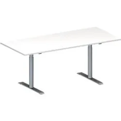 Schäfer Shop Genius Konferenztisch MODENA FLEX, Rechteck, T-Fuss Rundrohr, B 1800 x T 800 x H 650-850 mm, weiss/weissaluminium RAL 9006