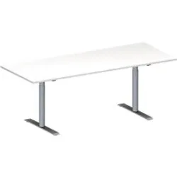 Schäfer Shop Genius Konferenztisch MODENA FLEX, Rechteck, T-Fuss Rundrohr, B 2000 x T 800 x H 650-850 mm, weiss/weissaluminium RAL 9006