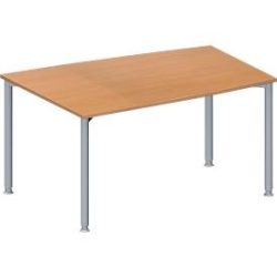 Schäfer Shop Genius Konferenztisch MODENA FLEX, Tonne, 4-Fuss Rundrohr, B 1400 x T 1000 x H 720-840 mm, Buche/weissaluminium RAL 9006