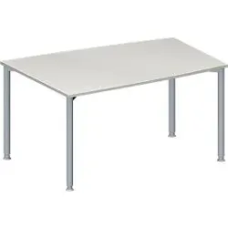 Schäfer Shop Genius Konferenztisch MODENA FLEX, Tonne, 4-Fuss Rundrohr, B 1400 x T 1000 x H 720-840 mm, lichtgrau/weissaluminium RAL 9006